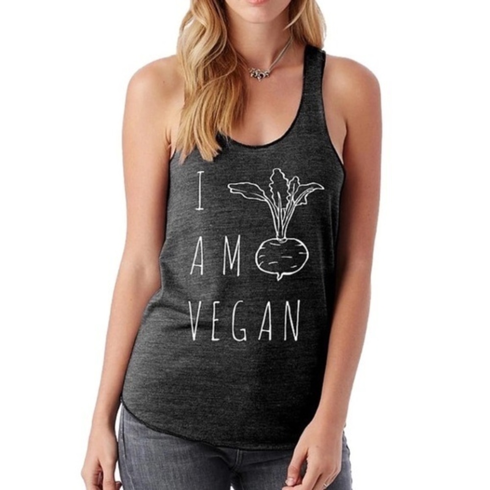 Dark Gray I Am Vegan Athletic Graphic Tee Tank Top